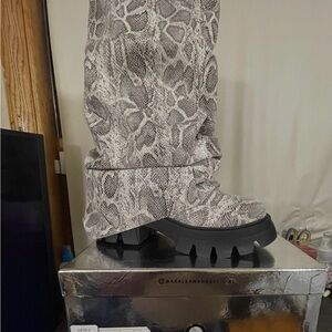 Akira Snakeskin Patterned Chunky Boots - Size 9